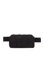 Bottega Veneta Mini Cassette Padded Belt Bag in Black & Parakeet, view 2, click to view large image.