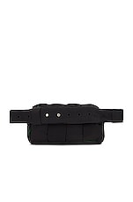 Bottega Veneta Mini Cassette Padded Belt Bag in Black & Parakeet, view 3, click to view large image.