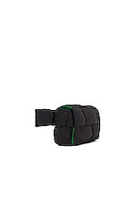 Bottega Veneta Mini Cassette Padded Belt Bag in Black & Parakeet, view 4, click to view large image.