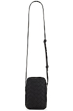 Bottega Veneta Structured Phone Pouch in Black Silver, view 2, click to view large image.