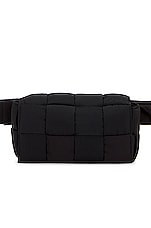 Bottega Veneta Mini Cassette Padded Belt Bag in Black & Silver, view 1, click to view large image.
