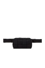 Bottega Veneta Mini Cassette Padded Belt Bag in Black & Silver, view 2, click to view large image.