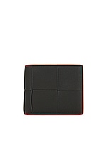 Bottega Veneta Cassette Bi Fold Wallet in Dark Green & Orange, view 1, click to view large image.