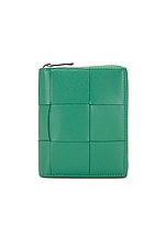 Bottega Veneta Cassette Compact Zip Around Wallet in Mermaid & Silver, view 1, click to view large image.