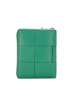 Bottega Veneta Cassette Compact Zip Around Wallet in Mermaid & Silver, view 2, click to view large image.