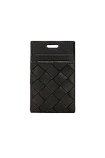 Bottega Veneta Intrecciato 15 Card Case On Strap Vn in Black & Silver, view 2, click to view large image.