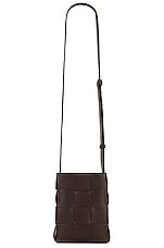 Bottega Veneta Cassette Phone Pouch Urban Leather in Light Brown & Silver, view 2, click to view large image.