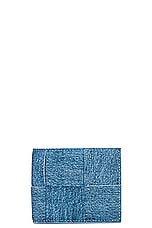 Bottega Veneta Cassette Bi Fold Wallet Nappa Denim Print in Blue Melange, & Ice, view 1, click to view large image.
