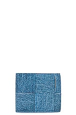 Bottega Veneta Cassette Bi Fold Wallet Nappa Denim Print in Blue Melange, & Ice, view 2, click to view large image.