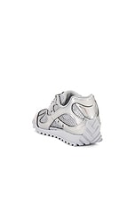 Bottega Veneta Orbit Sneaker in Metallic Silver, view 3, click to view large image.