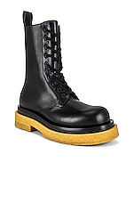 Bottega Veneta Military Calf Lace Up Boot in Black, view 2, click to view large image.