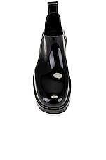 Bottega Veneta Shiny Rubber Boot in Black, view 4, click to view large image.