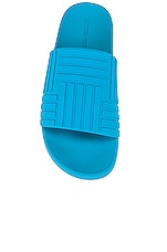 Bottega Veneta Slider Sandal in Amalfi Blue, view 4, click to view large image.
