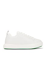 Bottega Veneta Lace Up Sneaker in Optic White & Parakeet, view 1, click to view large image.