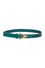 Bottega Veneta Leather Triangle Belt in Mallard & Gold, view 1, click to view large image.