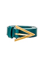 Bottega Veneta Leather Triangle Belt in Mallard & Gold, view 3, click to view large image.