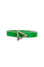 Bottega Veneta Leather Triangle Belt in Parakeet & Silver, view 3, click to view large image.