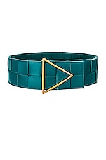Bottega Veneta Intreccio Triangle Belt in Mallard & Gold, view 1, click to view large image.