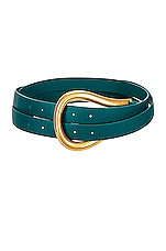 Bottega Veneta Leather Belt in Mallard & Gold, view 1, click to view large image.