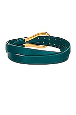 Bottega Veneta Leather Belt in Mallard & Gold, view 2, click to view large image.