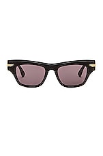 Bottega Veneta Acetate Feminine Soft Cat Eye Sunglasses in Shiny Black, view 1, click to view large image.