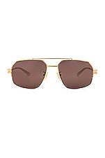 Bottega Veneta Lock Metal Sunglasses in Shiny Gold LV, view 1, click to view large image.