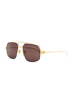 Bottega Veneta Lock Pilot Sunglasses in Shiny Gold LV, view 2, click to view large image.