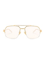 Bottega Veneta Lock Metal Sunglasses in Shiny Gold LV, view 1, click to view large image.