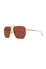 Bottega Veneta Light Ribbon Pilot Sunglasses in Shiny Gold & Solid Warm Brown, view 2, click to view large image.