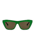 Bottega Veneta Classic Ribbon Cat Eye Sunglasses in Shiny Solid Green, view 1, click to view large image.