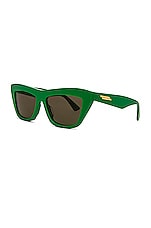 Bottega Veneta Classic Ribbon Cat Eye Sunglasses in Shiny Solid Green, view 2, click to view large image.