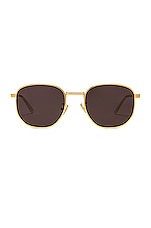 Bottega Veneta Metal Frame Sunglasses in Shiny Gold & Solid Grey, view 1, click to view large image.