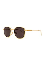 Bottega Veneta Metal Frame Sunglasses in Shiny Gold & Solid Grey, view 2, click to view large image.