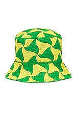Bottega Veneta Wavy Triangle Crochet Bucket Hat in Parakeet & Kiwi, view 1, click to view large image.