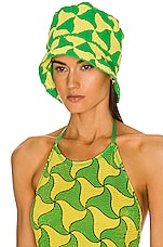 Bottega Veneta Wavy Triangle Crochet Bucket Hat in Parakeet & Kiwi, view 2, click to view large image.