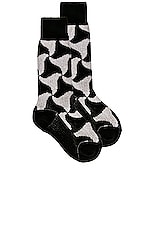 Bottega Veneta Wavy Triangle Cashmere Socks in Black & White, view 1, click to view large image.