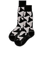 Bottega Veneta Wavy Triangle Cashmere Socks in Black & White, view 2, click to view large image.