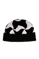 Bottega Veneta Wavy Triangle Wool Beanie in Black & White, view 1, click to view large image.