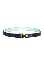 Bottega Veneta Reversible Triangle Leather Belt in Deep Blue, Pale Blue, & Gold, view 1, click to view large image.