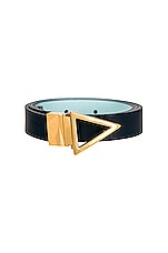 Bottega Veneta Reversible Triangle Leather Belt in Deep Blue, Pale Blue, & Gold, view 3, click to view large image.