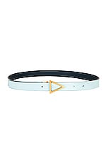 Bottega Veneta Reversible Triangle Leather Belt in Deep Blue, Pale Blue, & Gold, view 4, click to view large image.