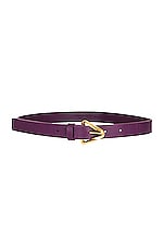 Bottega Veneta Triangle Leather Belt in Eggplant & Gold, view 1, click to view large image.