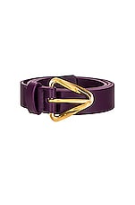 Bottega Veneta Triangle Leather Belt in Eggplant & Gold, view 3, click to view large image.
