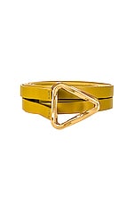 Bottega Veneta Triangle Leather Belt in Pollen & Gold, view 3, click to view large image.