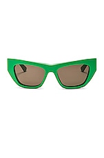 Bottega Veneta New Triangle Cat Eye Sunglasses in Shiny Green, view 1, click to view large image.