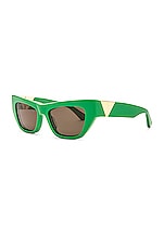 Bottega Veneta New Triangle Cat Eye Sunglasses in Shiny Green, view 2, click to view large image.