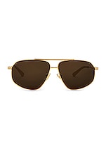 Bottega Veneta Light Ribbon Pilot Sunglasses in Shiny Gold, view 1, click to view large image.