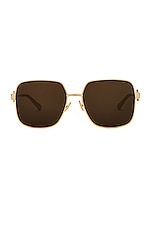 Bottega Veneta Square Metal Sunglasses in Shiny Gold, view 1, click to view large image.