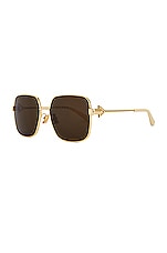 Bottega Veneta Square Metal Sunglasses in Shiny Gold, view 2, click to view large image.