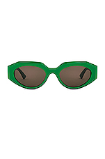 Bottega Veneta Classic Ribbon Oval Sunglasses in Shiny Green, view 1, click to view large image.